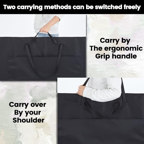 Shinylin 48x36 Inch Large Art Portfolio Bag with Nylon Shoulder Strap, Lightweight Waterproof Art Portfolio Case, Black Carrying Storage Case for Artwork, Poster, Sketching and Drawing