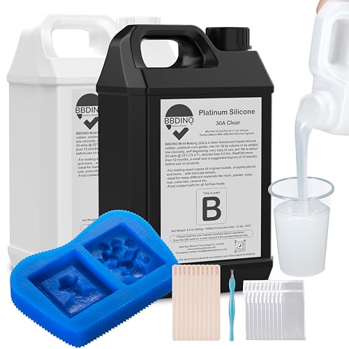 BBDINO Silicone Mold Making Kit, Liquid Silicone for Molds Making 30A Clear, High Strength Silicon Rubber 2 Gallon Kit 1:1 by Volume Ideal for Mold Casting of Resin/Jewelry/Candle/Concrete/Plaster - size: Clear 282 Oz
