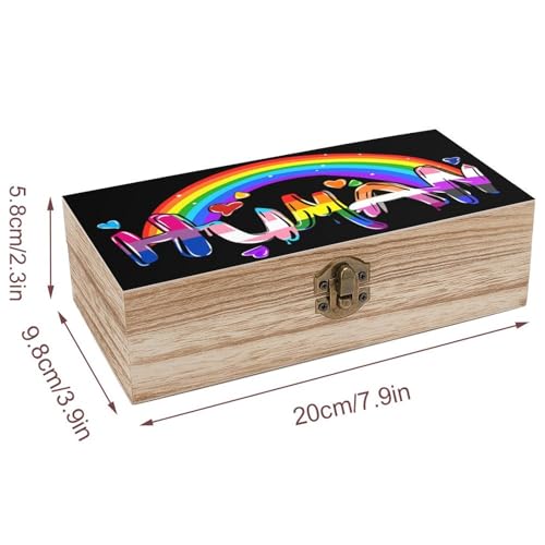 Human LGBTQ Pride Rainbow Flag Jewelry Box Wooden Rustic Multi-Purpose Organizer with Front Clasp for Jewelry, Crafts, Accessories & Small Items - color: style
