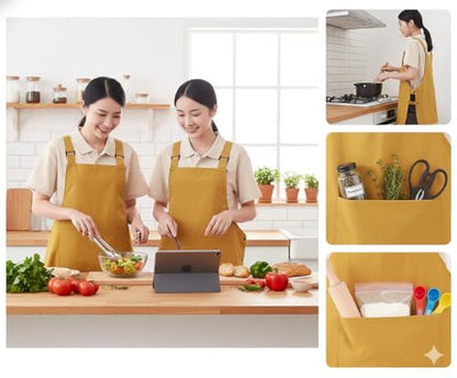 NEWGEM Waterproof Apron with Pockets for Women Cooking Painting Baking Gardening - color: 3 Pockets Yellow