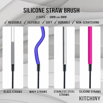 Kitchiny Silicone Bottle Brush with 2 Straw Cleaners - 12.5” Water Bottle Cleaner Brush for Yeti, Hydro Flask, Owala, Stanley, Baby Bottles, Glassware, Vases & Narrow Neck Containers - Grey - color: Gray