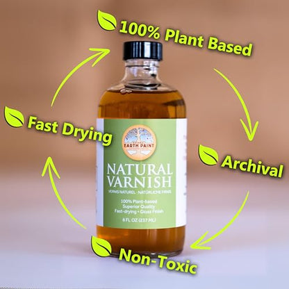 Natural Earth Paint Varnish | Natural | Non-Toxic | Wood Finish | Clear Coat | 32oz | Dries Clear