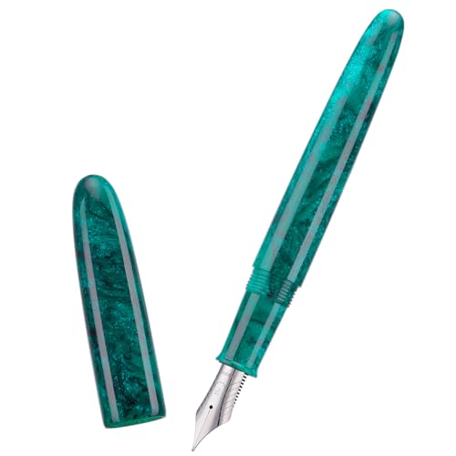 Asvine C80 Fountain Pen #8 Stub 1.1mm Nib Large Handcraft Calligraphy Art Drawing Pen with Converter Pen Case Collection Set (Green Glitter) - color: Green Glitter, style: Stub