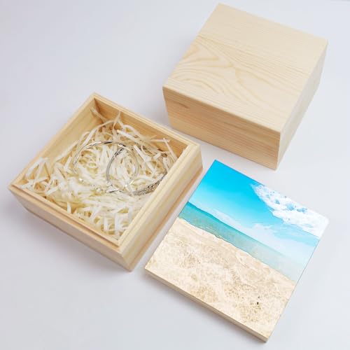 MY MIRONEY 2Pcs Wooden Unfinished Storage Box with Top Lid 5.91" x 5.91" Square Wooden Pine Box DIY Craft Stash Boxes for Arts Hobbies and Home Storage - size: 5.91" x 5.91"