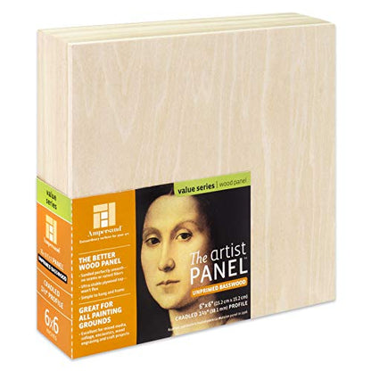 Ampersand Artist Panel Unprimed Basswood, 1.5 Inch Depth, 6X6 Inch (UPWP150606) - size: 6X6, style: 1-1/2" Cradled