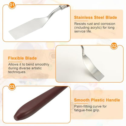HARFINGTON 2pcs Palette Knife Painting Tool 2.95" x 0.79" Stainless Steel Art Spatula Pallet Knives Scrapers Tools with Plastic Handle for Acrylic Oil Canvas Mixing Spreading, Red/Silver - size: 2.95" x 0.79"