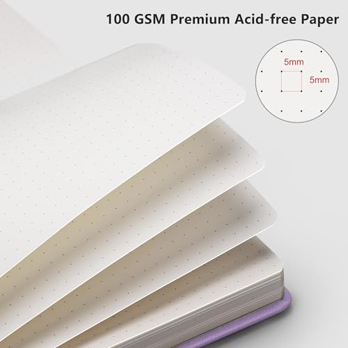 RETTACY Dotted Journal Notebook, 192 Pages, A5 Medium Size (5.7'' x 8.3''), Leather Hardcover, 100 GSM Thick Paper, for Journaling, Planning, Tracking (Purple) - color: Purple, style: Dotted