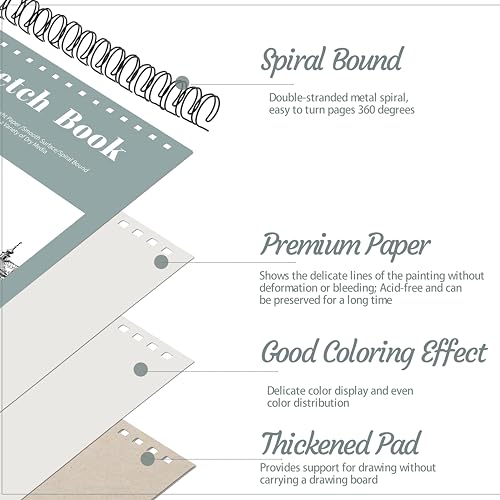 4 Pack Sketch Book, 9 x 12 Inch Sketchbook, 68lb/100gsm Top Spiral Bound Sketch Pad, Acid Free Art Supplies Drawing Painting Sketching Paper for Kids, Adults, Beginners, Artists (30 Sheets Each) | 100gsm/68lb paper, hardcover backboard, lay-flat top spira