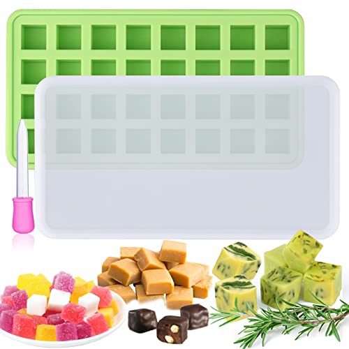 AIERSA Silicone Molds for Herb-Infused Oil Cubes, 1Pcs 32 Cavity Mini Candy Gummy Tray, 5/8x5/8x5/8in Square Chocolate Molds with Lids & 1 Droppers DIY Homemade Herbal Blocks, Jello, Pralines Caramels - color: 1 pcs