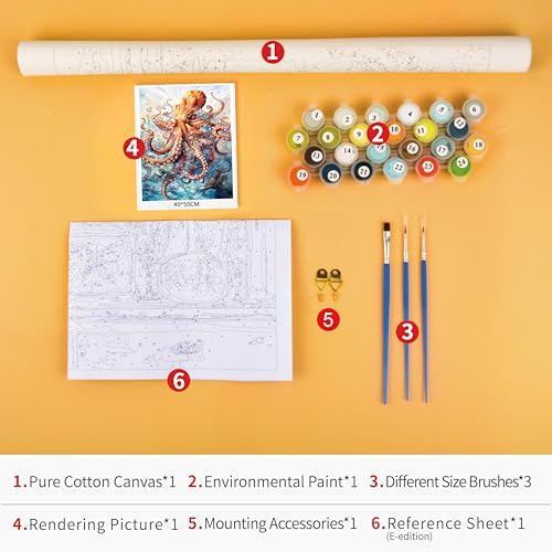 TUMOVO Paint by Numbers for Adults Beginner Octopus Paint Number Kits Sea Animals Adult Paint by Number Sea View Adult Paint by Number Kits DIY Oil Painting Kits Gift for Kids, 16 x20 Inch - color: Octopus