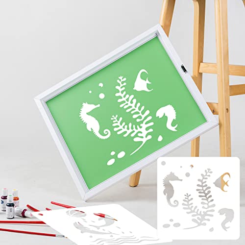 64 Pieces Stencils for Painting, Small Reusable Sea Life Mermaid Stencil, Art Craft Template for Painting on Wood, Wall, Fabric, Rock, Chalkboard, Sign, DIY Art Scrapbook Projects(Ocean) - style: Ocean