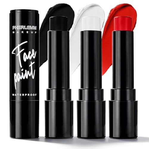 Black White Red Face Paint Sticks Waterproof Eye Black Smooth Smudge-proof Body Paint High Pigment for Sports Event Halloween SFX Makeup Vampire Devil Demon and Dramatic Effect Looks - color: Black White Red