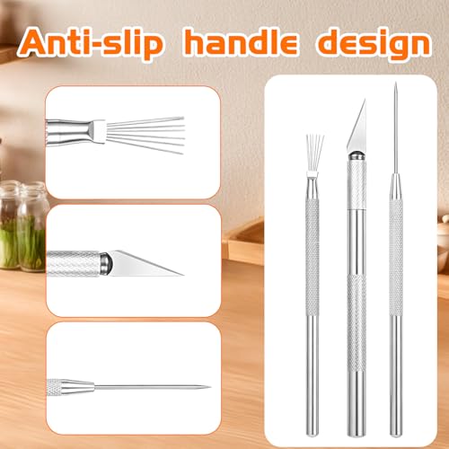 3 PCS Clay Needle Tools for Pottery Sculpting, Stainless Steel Ceramics Carving Knife & Texture Needle, Scoring Tool Set for Air Dry Clay Modeling, Dotting Trimming