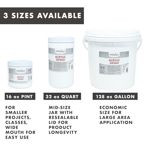 Handy Art Acrylic Gesso, 32 oz, White, Primer for Canvas, Wood, & Artist Painting Surfaces, Enhances Acrylic Paint Adhesion, Low Viscosity, Thick Coverage, Certified Safe & AP Non-Toxic, Made in USA - color: White Gesso, size: 32 Fl Oz (Pack of 1)
