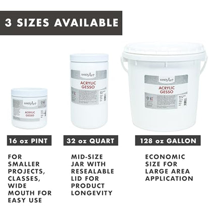 Handy Art Acrylic Gesso, 32 oz, White, Primer for Canvas, Wood, & Artist Painting Surfaces, Enhances Acrylic Paint Adhesion, Low Viscosity, Thick Coverage, Certified Safe & AP Non-Toxic, Made in USA - color: White Gesso, size: 32 Fl Oz (Pack of 1)