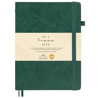 Classic Lined Journal Notebook 8.5x11" A4 Hardcover Leather - Green - 200 Pages College Ruled Large with Sticky Tabs, Pockets, and Pen Loop for Writing and Journaling - Big Hardback Men and Women - color: Green, size: A4 200 Pages