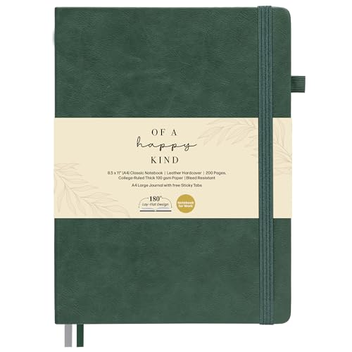 Classic Lined Journal Notebook 8.5x11" A4 Hardcover Leather - Green - 200 Pages College Ruled Large with Sticky Tabs, Pockets, and Pen Loop for Writing and Journaling - Big Hardback Men and Women - color: Green, size: A4 200 Pages