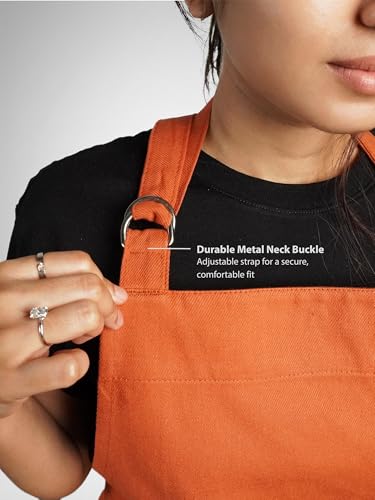 100% Cotton Kitchen Apron with 2 Pockets – Adjustable Chef Apron for Cooking Baking BBQ – Unisex Apron - color: Ochre, size: Standard