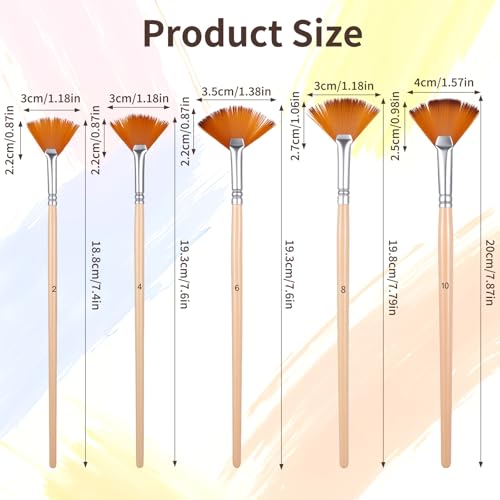 Fan Brush for Painting, 5 Pcs Fan Brush Set Long Wood Handle Paint Brushes Soft Anti-Shedding Professional Artist Painting Brushes for Acrylic Oil Watercolor Gouche Kits(2#, 4#, 6#, 8#, 10#)
