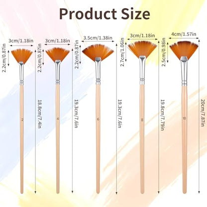 Fan Brush for Painting, 5 Pcs Fan Brush Set Long Wood Handle Paint Brushes Soft Anti-Shedding Professional Artist Painting Brushes for Acrylic Oil Watercolor Gouche Kits(2#, 4#, 6#, 8#, 10#)