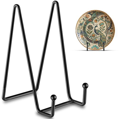 Hoewina 3 Pack 6 Inch Plate Stands for Display, Metal Picture Frame Stand, Black Decorative Small Easels for Display, Picture Holder Stand for Book , Photo and Platter, Plaques, Tabletop Art - size: 6IN