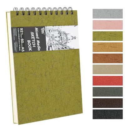8.3x5.8 Sketch Book, Top Spiral Bound Sketch Pad, 60sheets 92lb/150gsm Nature White Paper, Acid-Free Mixed Media Paper for Painting, Dawing & Art Supplies.N-Green - color: TopSpiral-NatureWhite-Green