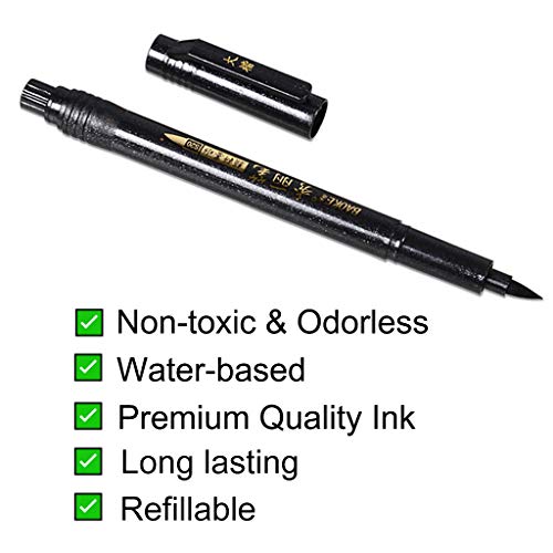 Refill Hand Lettering Pens, 4 Size Black Ink Calligraphy Pen Brush Lettering Pens Markers for Beginners Writing, Card Making, Signature, Illustration, Design, Art Drawing