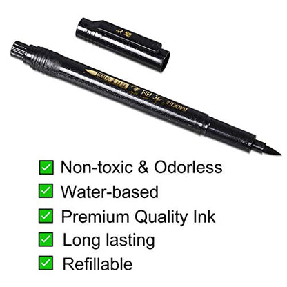 Refill Hand Lettering Pens, 4 Size Black Ink Calligraphy Pen Brush Lettering Pens Markers for Beginners Writing, Card Making, Signature, Illustration, Design, Art Drawing