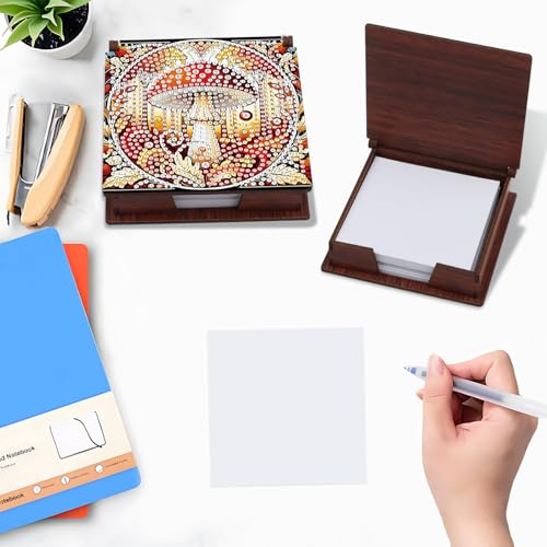 Diamond Painting Kit memo Box, Diamonds Art DIY Mushroom Patterns Sticky Note Box Special Shape Drill, with 160 Sticky Note, Ideal for Home Office Supplies, Handicrafts, Holiday Gifts - color: Mushroom