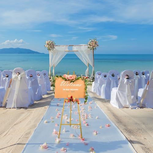 CroBlissful Gold 50" Easel Stand for Wedding Sign Adjustable 3Tier Height Display Easel with Chain Heavy Duty Floor Tripod for Welcome Wedding Sign Painting Canvas Baby Shower Party Poster (Metal) - color: Gold
