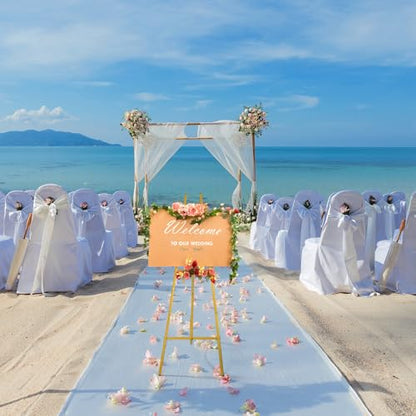 CroBlissful Gold 50" Easel Stand for Wedding Sign Adjustable 3Tier Height Display Easel with Chain Heavy Duty Floor Tripod for Welcome Wedding Sign Painting Canvas Baby Shower Party Poster (Metal) - color: Gold