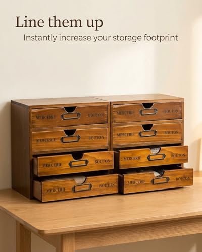 Modular Stackable Apothecary Cabinet 4 Drawer Desk Organizer - Retro Library Card Catalog Wood Storage Box - Organize Stationery, Thread Embroidery, Sewing, Crafts, Junk Drawer & Supplies Countertop - style: 4 Drawer