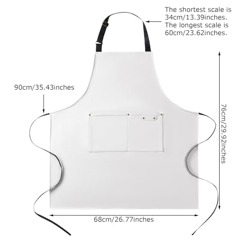 eywlwaar PU Waterproof Apron with 2 Big Pockets Adjustable Oil Proof Apron for Kitchen Dishwashing Cooking 29.92"x 26.77" - color: White