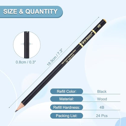 PATIKIL 24Pcs Drawing Pencils for Sketching, 4B Refill Sketch Pencils for Drawing, Graphite Art Pencil Set Professional Resistant Lead for Painting Shading Artist Office Supplies - size: 4B