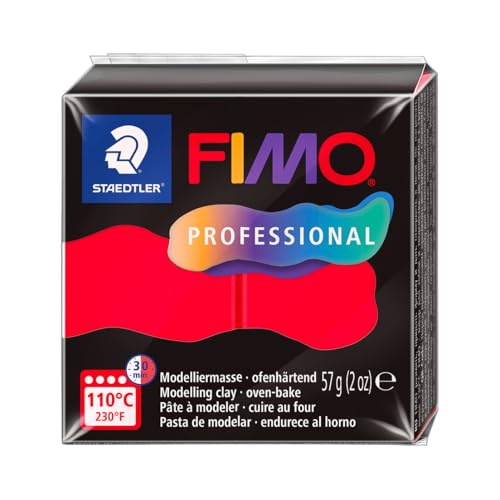 STAEDTLER FIMO Professional 8040 8040-200 Oven Hardening Modelling Clay, Especially for Professionals and Artists, Single Product Pure Red - color: Fimo Professional Modelling Clay 57g Red