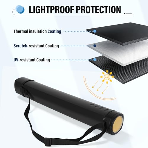 DEWEL Adjustable Poster Tube 24.5"-42", Waterproof Plastic Document Storage Tube Telescoping Carrying Case, Light Resistant Drawing Tube Painting Picture Tube Holder (Black-Large Size) - color: Black (Polygon), size: Large
