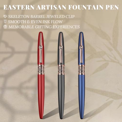 YUNCHUN Refillable Fountain Pen Medium Nib, Fancy Ink Pen with 10 Black & 10 Blue Ink Refills Cartridges, Cool Ink Pens for Writing, Business Metal, Best Gift Set for Men & Women, Blue - color: Blue, style: Medium Point