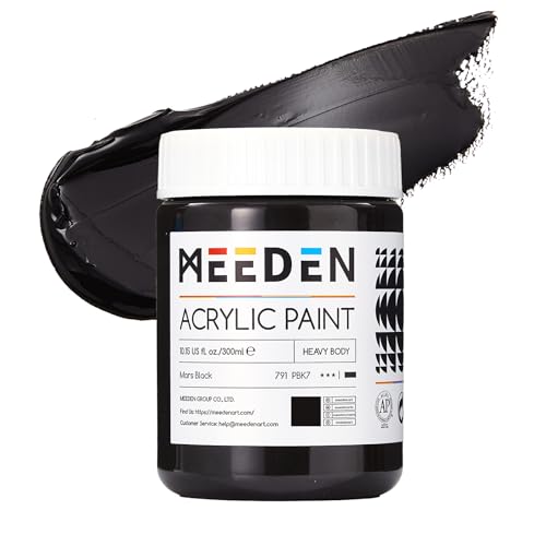 MEEDEN Mars Black Acrylic Paint: 300ml/ 10oz Heavy Body Gloss Black Paint - Thick Art Paints for Professional Artists Painting on Canvas - color: Intense Black - 300ml