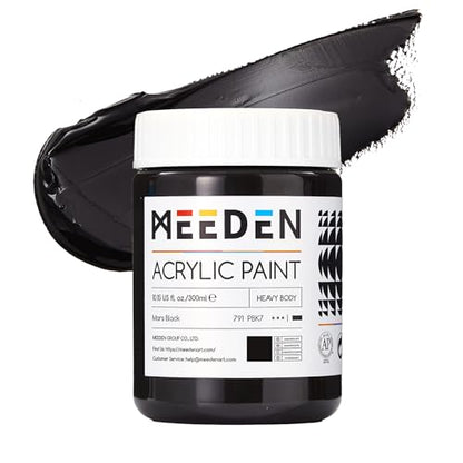 MEEDEN Mars Black Acrylic Paint: 300ml/ 10oz Heavy Body Gloss Black Paint - Thick Art Paints for Professional Artists Painting on Canvas - color: Intense Black - 300ml