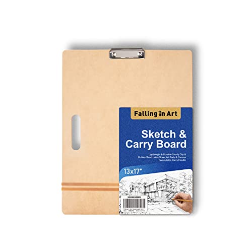 Falling in Art 13x17 Professional Sketch Board, Drawing Tote Board for Artists with Sturdy Clip and Rubber Bands, Portable Art Clipboard for Classroom and Studio Drawing - size: 13X17"