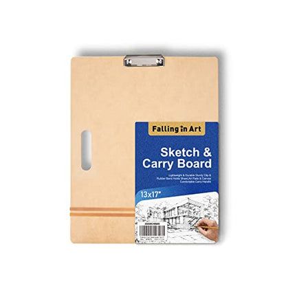 Falling in Art 13x17 Professional Sketch Board, Drawing Tote Board for Artists with Sturdy Clip and Rubber Bands, Portable Art Clipboard for Classroom and Studio Drawing - size: 13X17"