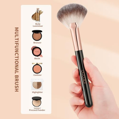 docolor Highlighter Brush Fan Brush Blush Brush Setting Makeup Brush Face Makeup Brush Synthetic Bristles For Powder, Bronzer, Highlight, Contour, Professional Make Up Brush Wooden handle - size: Fan Brush-M