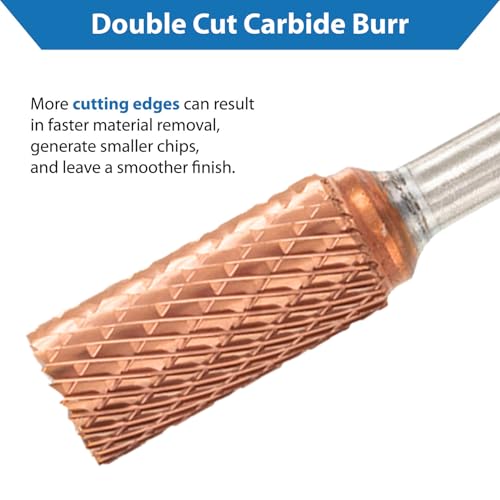 TJR® 3/8" head Carbide Burrs Set with 1/4" Shank 5pcs and ULTRACo Coating - Double Cut. For Steel, Stainless Steel, Hardened steel, and Aluminum, Wood for Grinding and Deburring applications