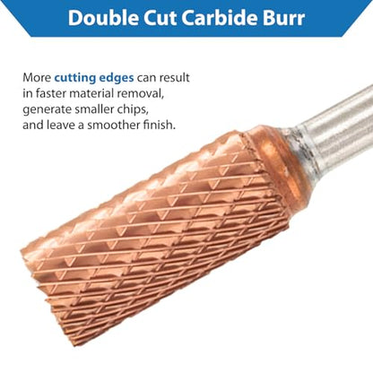 TJR® 3/8" head Carbide Burrs Set with 1/4" Shank 5pcs and ULTRACo Coating - Double Cut. For Steel, Stainless Steel, Hardened steel, and Aluminum, Wood for Grinding and Deburring applications