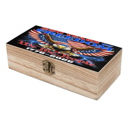 250 Years Of Freedom 1776 2026 American Eagle Flag Jewelry Box Wooden Rustic Multi-Purpose Organizer with Front Clasp for Jewelry, Crafts, Accessories & Small Items - color: style
