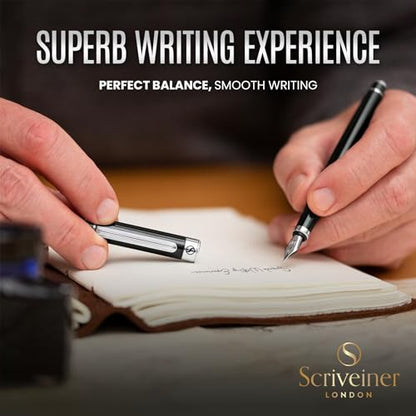 Scriveiner Black Green Fountain Pen - Stunning Luxury Pen with Chrome Finish, Schmidt Nib (Medium), Best Pen Gift Set for Men & Women, Professional, Executive, Office, Nice Pens - color: 13. Very Dark Black Green with Chrome, style: Medium Nib