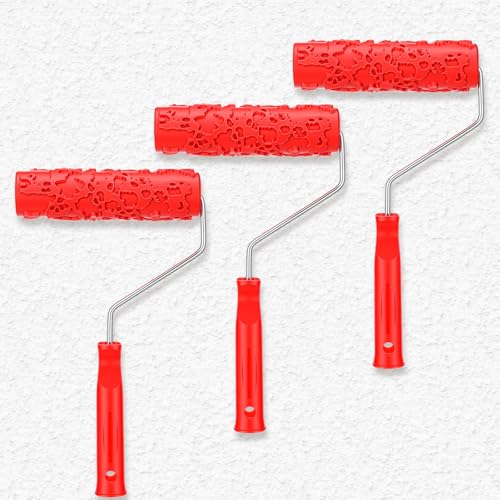3 Pcs Texture Roller Set, 7'' Textured Paint Rollers, Pattern Rubber Rollers for Walls, Furniture & Floors, DIY Decorative Art Painting Tools
