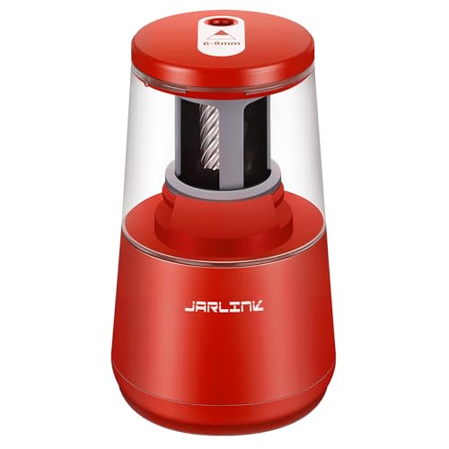 JARLINK Electric Pencil Sharpener, Heavy-Duty Helical Blade to Fast Sharpen, Auto Stop for No.2/Colored Pencils(6-8mm), AC Adapter/Battery Operated in School Classroom/Office/Home (Red) - color: Red