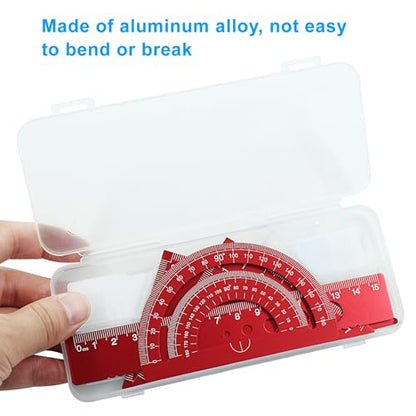 4 Pcs Triangular Ruler Set, Aluminum Alloy Geometry Tools, Metal Drafting Ruler for Students, Draftsmen, Engineers, School Office Supplies with Protractor & Metric Scales (Red) - color: Red