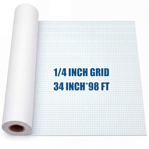 Jetec 1 Roll Large Grid Graph Paper Roll 1/4'' Grid 33.9 Inch x 98ft Engineering Drafting Paper for Blueprint School Classroom Graphing Supplies Engineer Architect Designer Mathematician Gifts - color: 1/4'' Grid, size: 33.9 Inch X 98ft